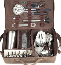 Bartasche aus Leder, braun, Prime Bar - mit Barzubehör (Deluxe)