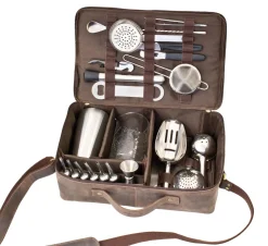Bartasche aus Leder, braun, Prime Bar - mit Barzubehör (Deluxe)
