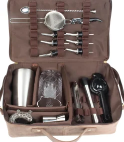 Bartasche aus Leder, braun, Prime Bar - mit Barzubehör (Basic)