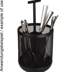 Besteckbehälter mit Griff, 3 Fächer, schwarz - 25x12cm