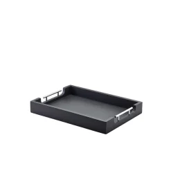 Butler-Tablett mit Metallgriffen, Akazienholz schwarz - 45x33x6cm