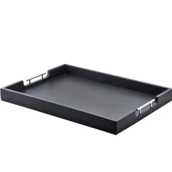 Butler-Tablett mit Metallgriffen, Akazienholz schwarz - 65x49x6cm