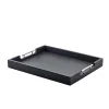 Butler-Tablett mit Metallgriffen, Akazienholz schwarz - 54,5x44cm