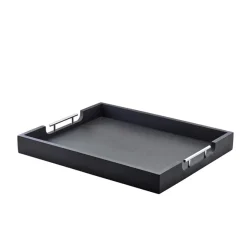 Butler-Tablett mit Metallgriffen, Akazienholz schwarz - 54,5x44cm