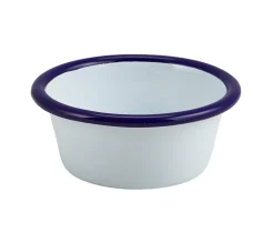 Dipschale Emaille 90ml flach - weiß mit blauem Rand