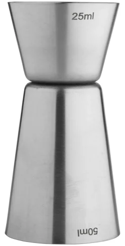 Doppelmessbecher, gebürstet - Edelstahl (25/50ml)