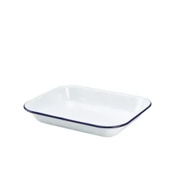 Emaille-Auflaufform, weiß mit blauem Rand - 28 x 23 x 4,5 cm