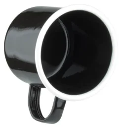 Emaille-Becher mit Henkel, schwarz mit weißem Rand - 360ml