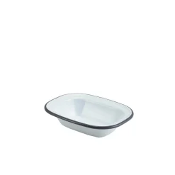 Emaille-Schüssel rechteckig, weiß mit grauem Rand - 16 x 12 x 3,5 cm (12 Stk.)