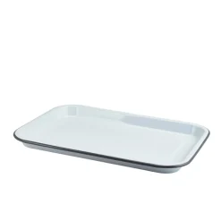 Emaille-Serviertablett, weiß mit grauem Rand - 33,5x23,5x2,2cm