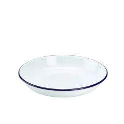 Emaille-Teller tief / Pastateller, weiß mit blauem Rand - 24cm