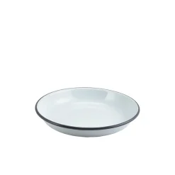 Emaille-Teller tief / Pastateller, weiß mit grauem Rand - 20cm