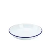 Emaille-Teller tief / Pastateller, weiß mit blauem Rand - 22cm