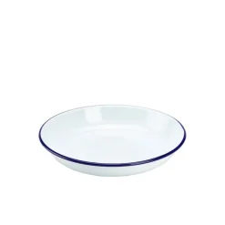 Emaille-Teller tief / Pastateller, weiß mit blauem Rand - 22cm