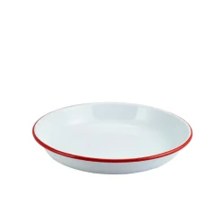 Emaille-Teller tief / Pastateller, weiß mit rotem Rand - 24cm