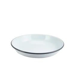 Emaille-Teller tief / Pastateller, weiß mit grauem Rand - 24cm