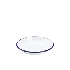 Emaille-Teller tief / Pastateller, weiß mit blauem Rand - 18cm