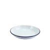 Emaille-Teller tief / Pastateller, weiß mit blauem Rand - 20cm