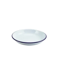 Emaille-Teller tief / Pastateller, weiß mit blauem Rand - 20cm