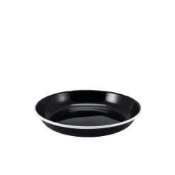 Emaille-Teller tief / Pastateller, schwarz mit weißem Rand - 20cm