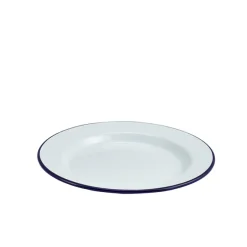 Emaille-Teller, weiß mit blauem Rand - 24cm