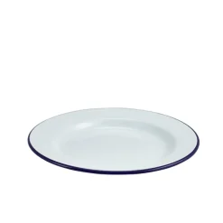 Emaille-Teller, weiß mit blauem Rand - 26cm