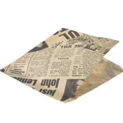 Fettdichte Papiertüten, Zeitungsdruck braun - 17,5x17,5cm (1000 Stk.)