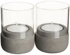 Kerzenhalter / Windlicht, Beton und Glas - 8x6cm (2 Stk.)
