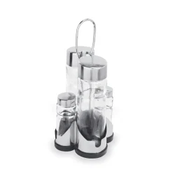 Menage mit Behältern für Salz, Pfeffer, Essig, Öl