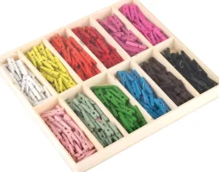 Mini-Wäscheklammern / Glasmerker, Holz bunt - 25mm (288 Stk. in Holzbox)