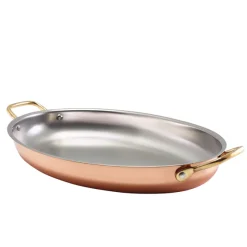 Ovale Schale mit Henkeln, Edelstahl kupferfarben - 34x23cm (3 Stk.)