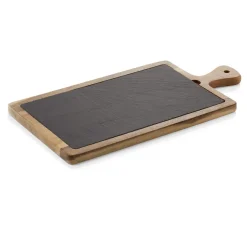 Servierbrett Akazienholz, Naturschiefer - 40,7x20,2x2cm