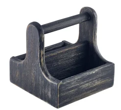 Table Caddy / Bar Organizer, Holz, schwarz - 15x15,3x15cm