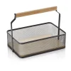 Table Caddy / Metall Korb mit Holzgriff, 23,5x15,6x7,5cm - schwarz