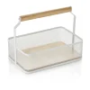 Table Caddy / Metall Korb mit Holzgriff, 23,5x15,6x7,5cm - weiß