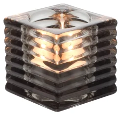 Teelichthalter, Streifenmuster eckig - grau