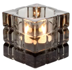 Teelichthalter, Würfelmuster eckig, grau - 6,2x6,2x6,2cm