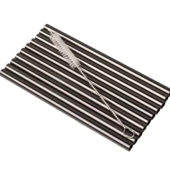Trinkhalme, Edelstahl (8x150mm), schwarz GMB - 10 Stk.-Set mit Reinigungsbürste