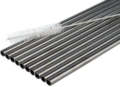 Trinkhalme, Edelstahl (6x215mm), schwarz GMB - 10 Stk.-Set mit Reinigungsbürste