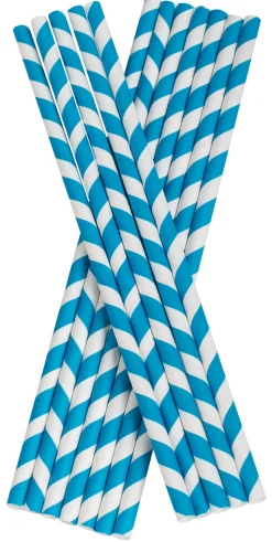 Trinkhalme, Papier (8x255mm) - blau-weiß gestreift