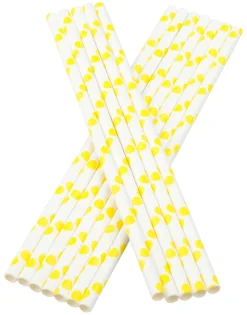 Trinkhalme, Papier (6x195mm) - Punkte (gelb-weiß) - 100 Stk.