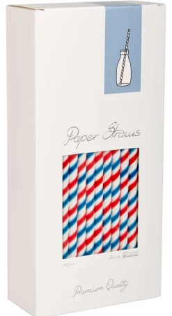 Trinkhalme, Papier (8x255mm) - rot-weiß-blau gestreift