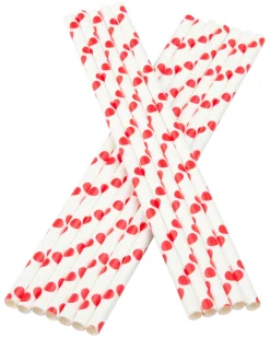 Trinkhalme, Papier (195x6mm), Punkte (rot-weiß) - 100 Stk.