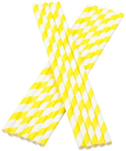 Trinkhalme, Papier (6x195mm), Streifen (gelb-weiß) - 100 Stk.